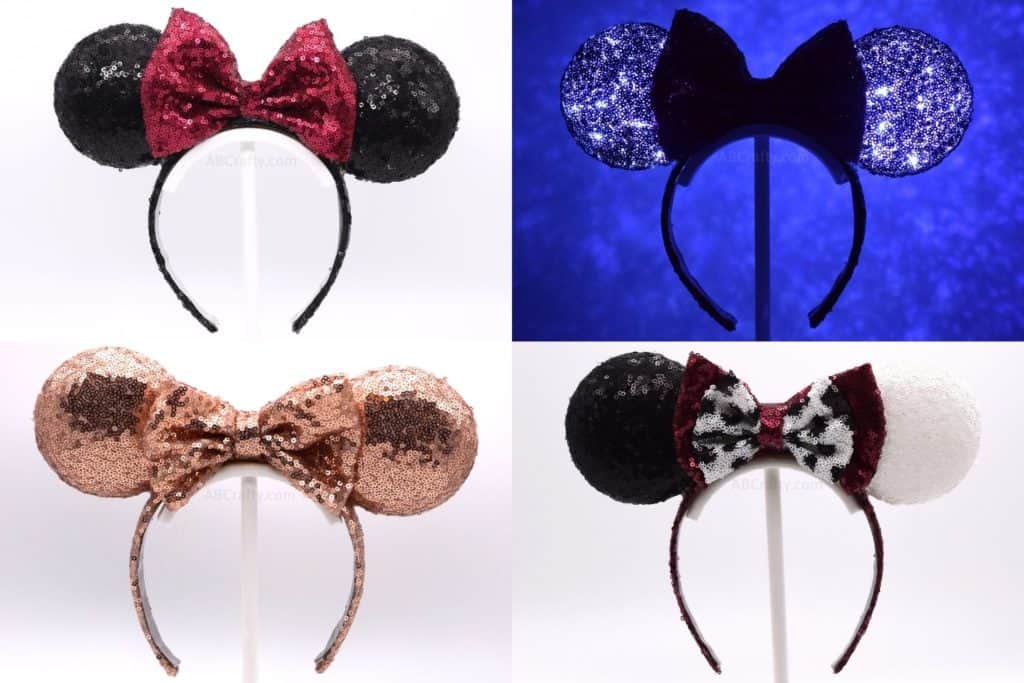 Disney Minnie Ear Headband - Gold Sequined Ears with Black / Gold Bow