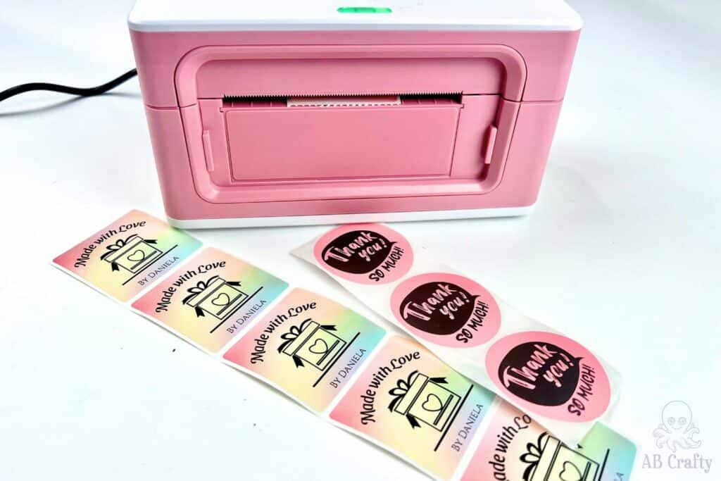 munbyn thermal printer with with thank you stickers and made with love stickers