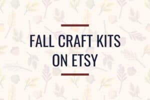 background is leaves and acorns with the title saying "fall craft kits on etsy"