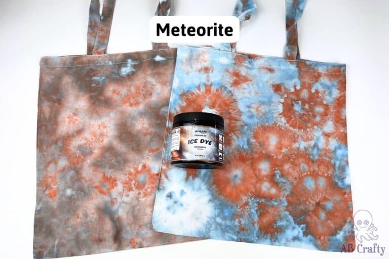 jacquard ice dye meteorite on two tote bags with two different designs